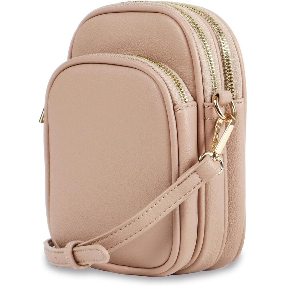 Josie Triple Zip Crossbody Bag Vegan PU Leather Small Travel Purse